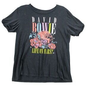 David Bowie Life On Mars Graphic Tee Charcoal Gray Short Sleeve T-Shirt Womens L